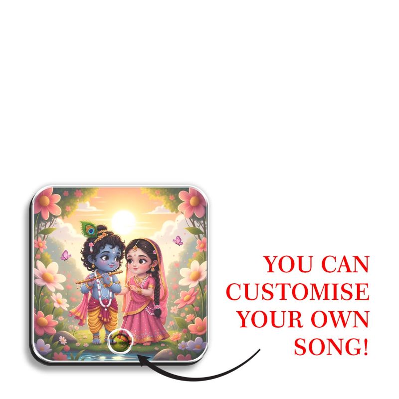 Shri Radha Krishna Musical Fridge Magnet Religious Decoration for Pooja Room, Home Decor Item for Living Room, Office Music Player with Rechargeable Speaker Spiritual Gift for Birthday
